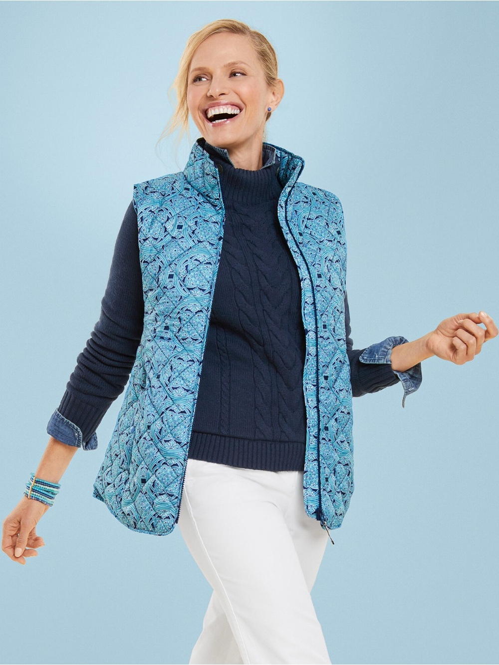 Light Blue Quilted Sleeveless Jacket Vest